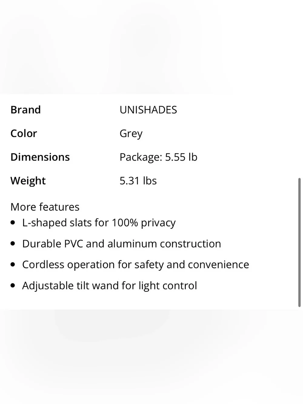 Cordless Vinyl Mini Blinds Fade & Warp Resistant - GRAY